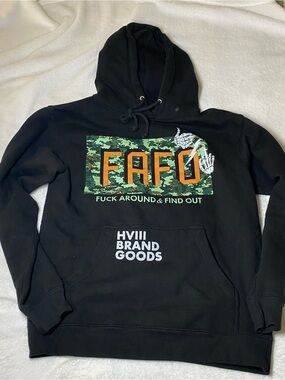 Black Hoodie with Camo FAFO Graphic